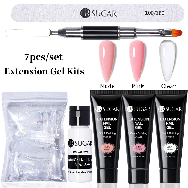 UR SUGAR 15ml Extension Gel Nail Polish Bright Nude White Clear Semi Permanent UV Hard Gel Nails Finger Prolong Gel Varnish Set