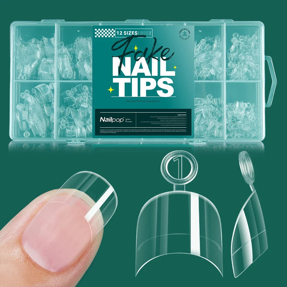 Nailpop False Nails 10/12 Sizes Full Cover Tips Clear Color Durable Lightweight Natural Look Manicure  Salon Quality DIY 600pcs