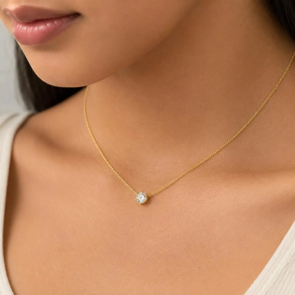 Zircon Choker Necklace Crystal Pendant 18K Gold Plated Stainless Steel Clavicle Chain Jewelry