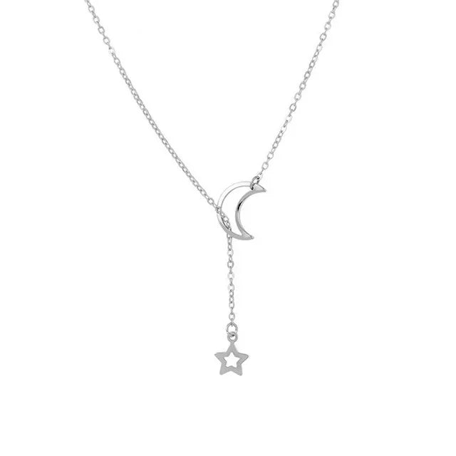 Moon Star Pendant Choker Necklace Simple Gold Color Alloy Charm Chain Collares Necklace