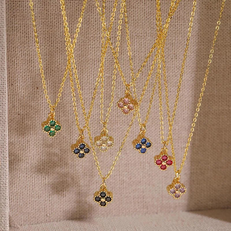 Plated Brass Cubic Zirconia Bijoux Flower‑Shaped Women Necklace Dainty Collarbone Chain Jewelry Gift