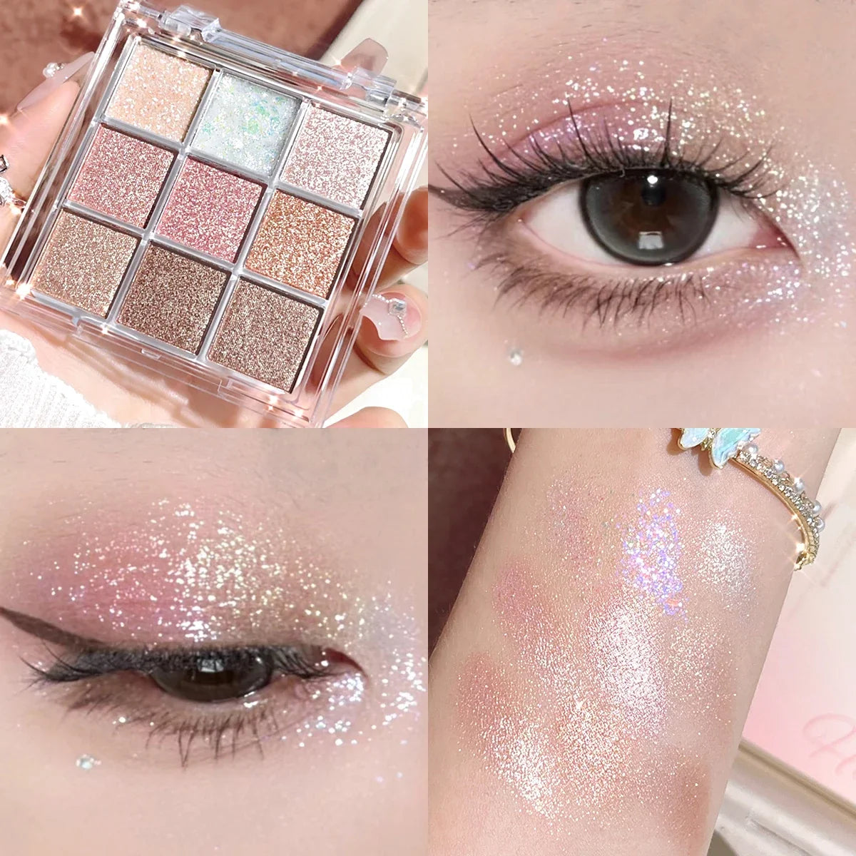 Pearlescent fine glitter highlighter dazzling smart eyeshadow palette Long-lasting color development, sweat and water resistant