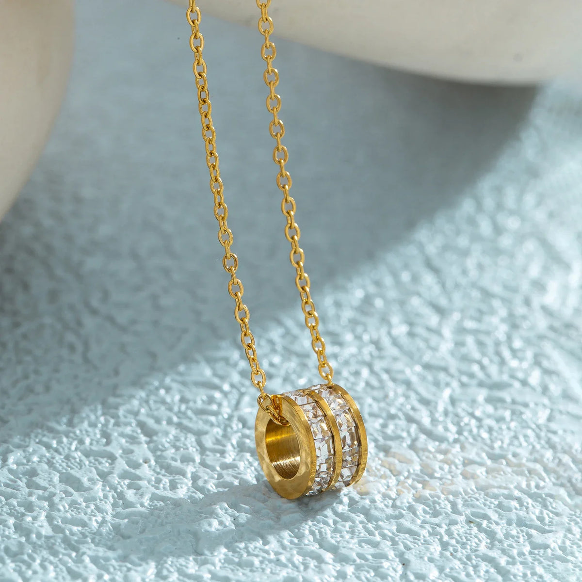 Double Row Pendant Necklace 18K Gold Plated Stainless Steel Waterproof Hypoallergenic Party Jewelry
