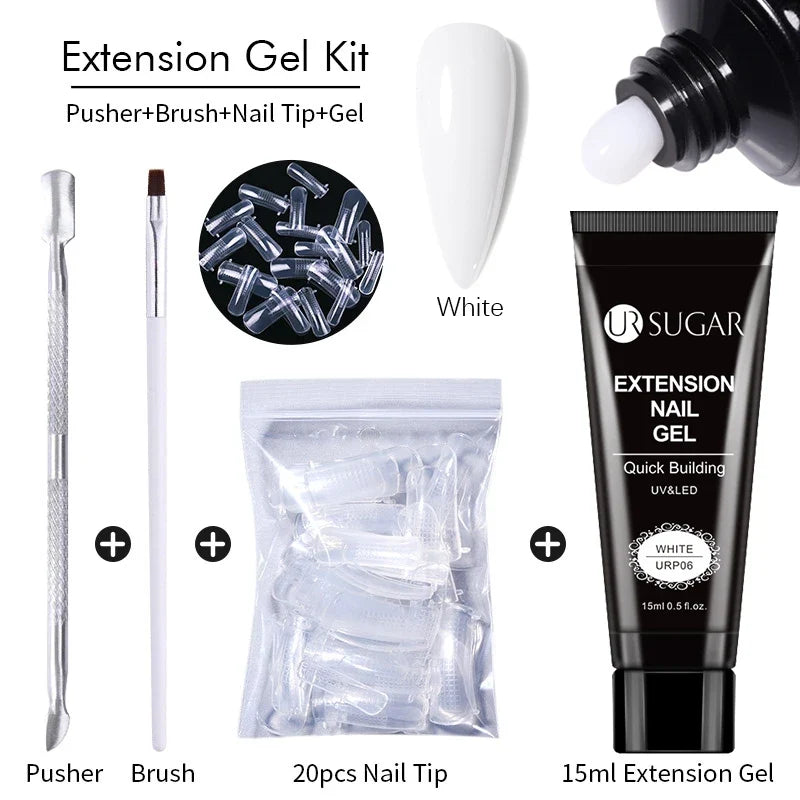 UR SUGAR 15ml Extension Gel Nail Polish Bright Nude White Clear Semi Permanent UV Hard Gel Nails Finger Prolong Gel Varnish Set