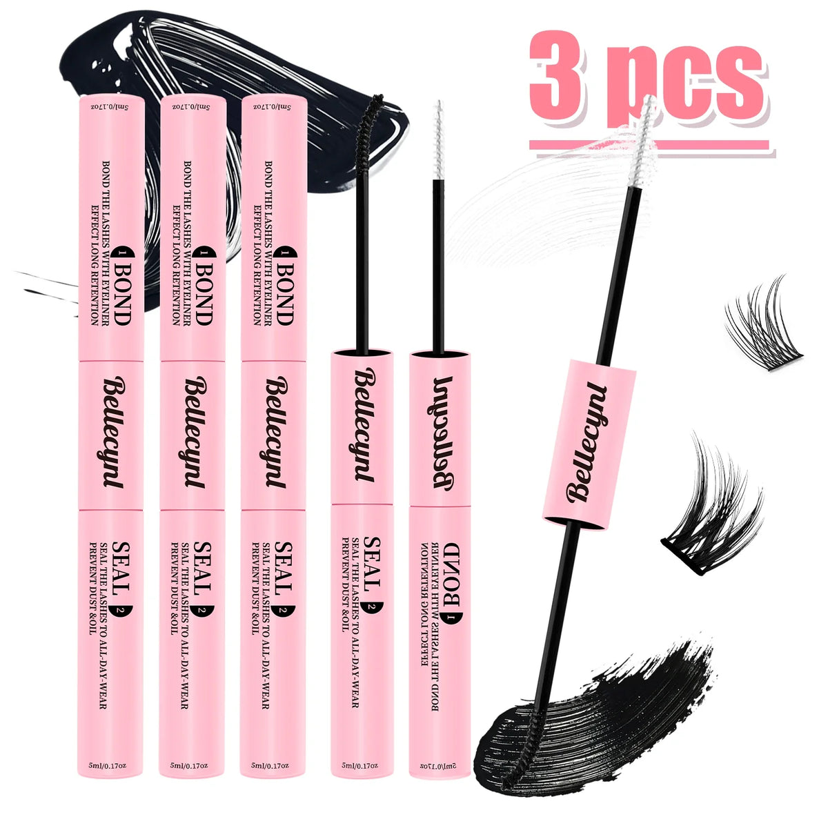 Lash Glue Waterproof Sweatproof Black Eyelash Adhesive Quick-Dry Clusters Hold up to 72 Hours