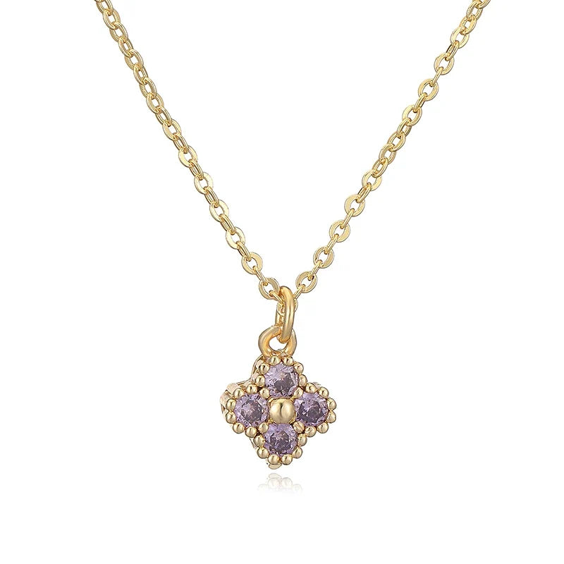 Plated Brass Cubic Zirconia Bijoux Flower‑Shaped Women Necklace Dainty Collarbone Chain Jewelry Gift