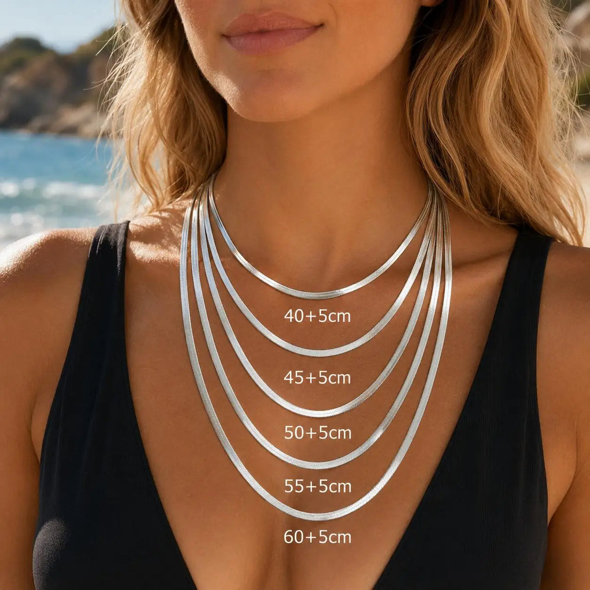 Stainless Steel Snake Chain Necklace 40-60cm Silver
