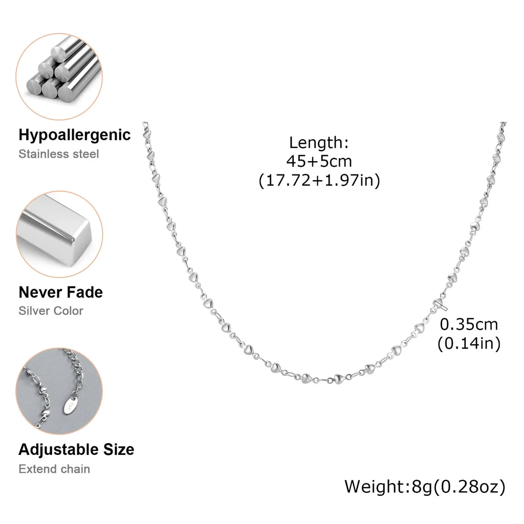 Heart Link Chain Necklace Trendy Stainless Steel Stacked Clavicle Chain Party Daily Jewelry