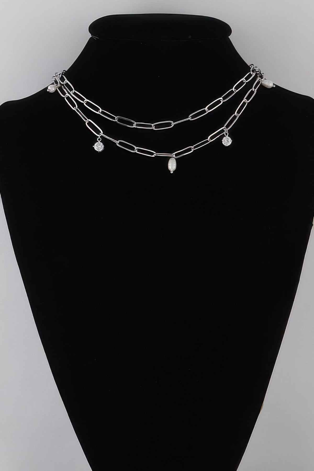 Women's Rhinestone N Bead Chain Necklace