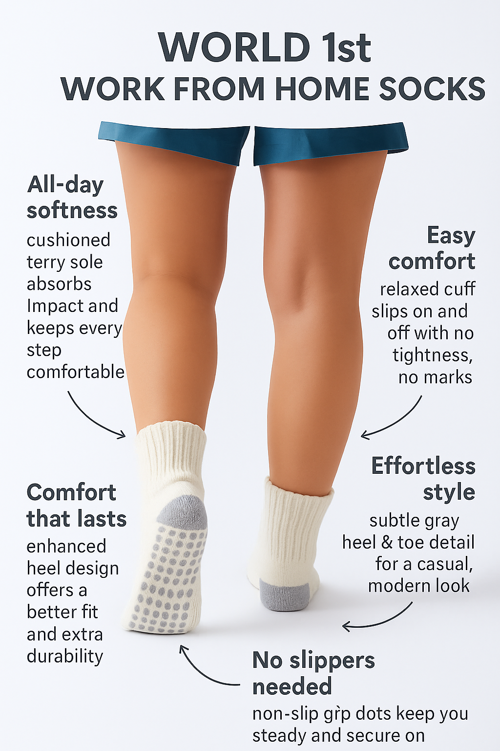 6-Pack Women's Work From Home Socks with Relaxed Cuff and Non-Slip Grip
