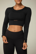 Mid-Slit Long Sleeve Crop Top