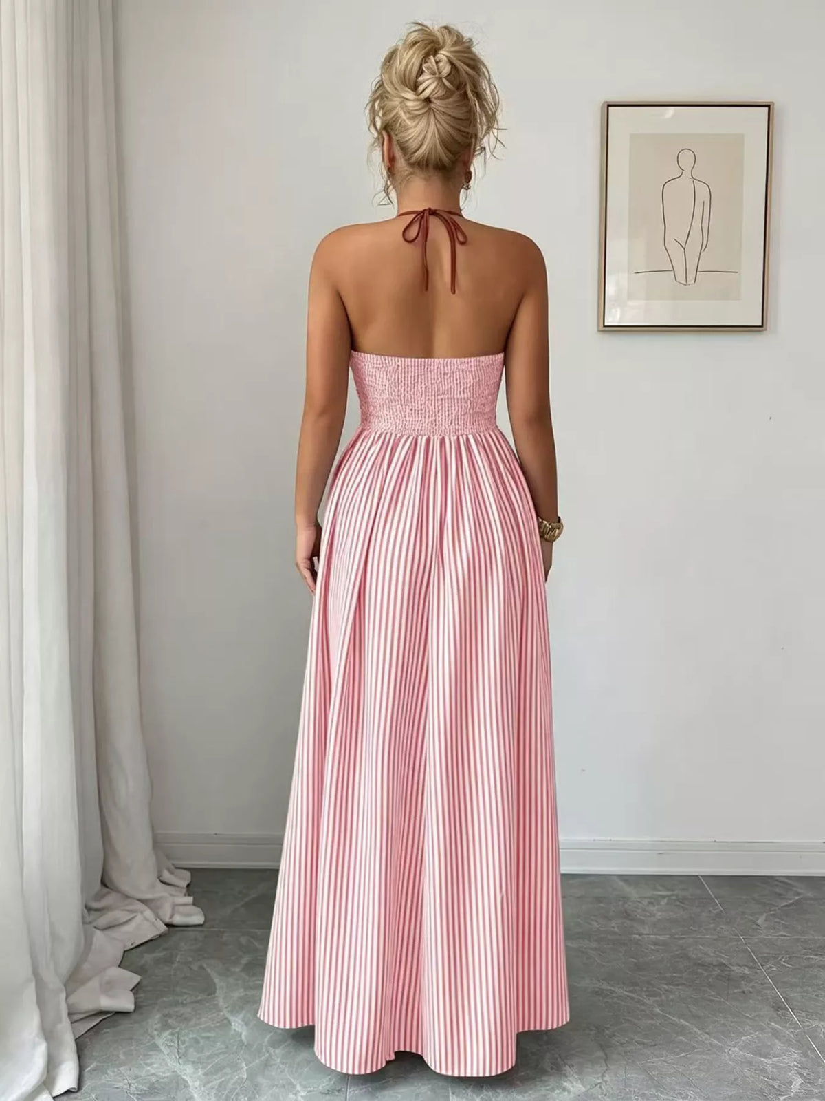 Striped Halter Neck Maxi Dress