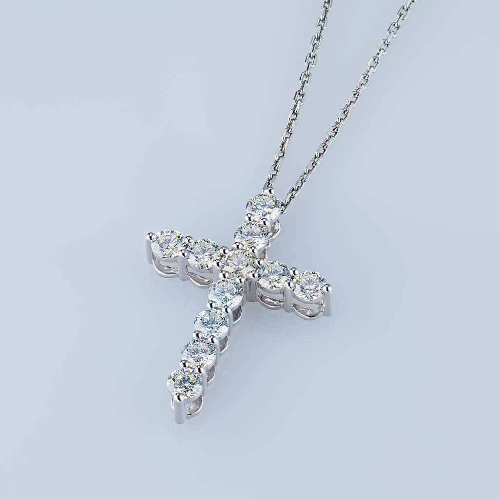 14K White Gold Pendant with 11 Round-Cut Lab-Created Diamonds 1.748