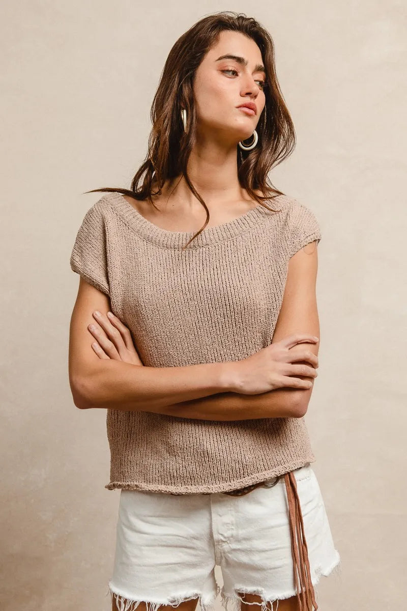 BiBi One Side Off Shoulder Knit Top