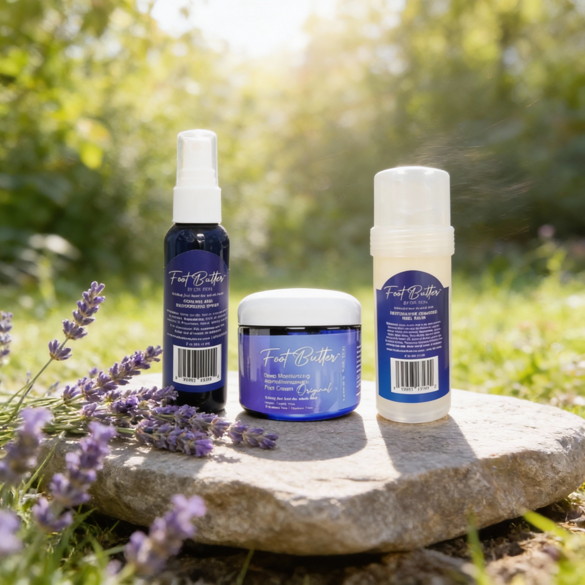 Foot Care Bundle – Lavender Jasmine Foot Butter, Cracked Heel Balm, Cooling Spray & Pumice Scrubber