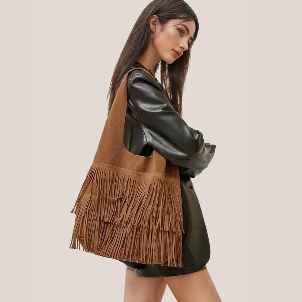 Women's Fringe Suede Hobo Bag