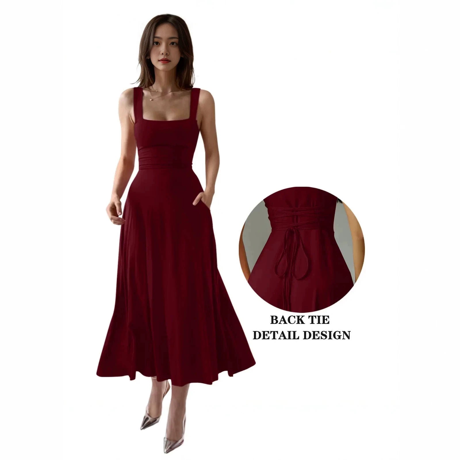 Women's Thick Strap Slim Fit Waist-Cinching Long Dress